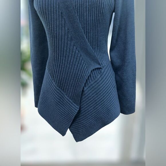 EILEEN FISHER 100% Merino Wool Wrap Ribbed Waterfall Cardigan Size M - Picture 9 of 12